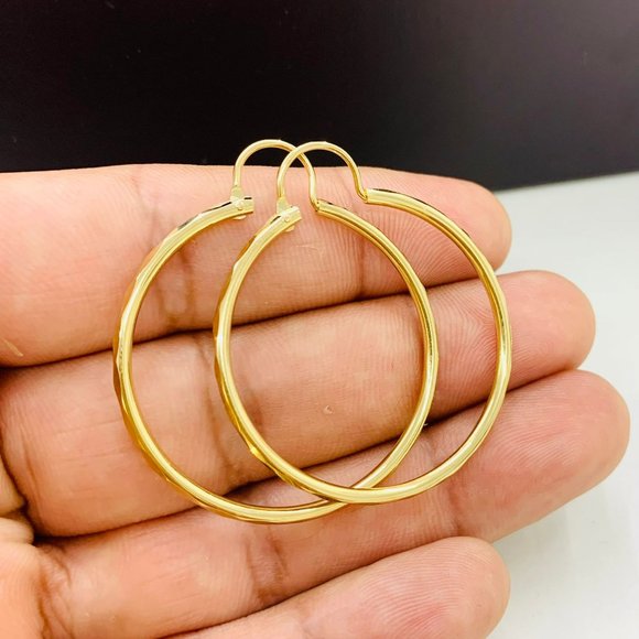 Endless Hoop Earrings Ladies Girls Womens in Gold F Diamond Cut Design 1.75x1.5" - Picture 5 of 7